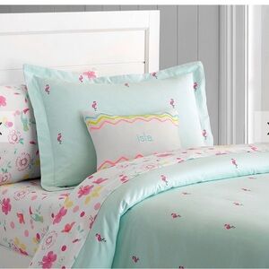 Floral and Flamingo Bedding Set - Mint and Pink